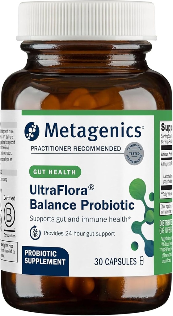 Metagenics UltraFlora Balance Probiotic - Shelf-Stable Daily Gut Health Supplement for Digestive & Immune Support* - Non-GMO & Gluten-Free - 30 Capsules