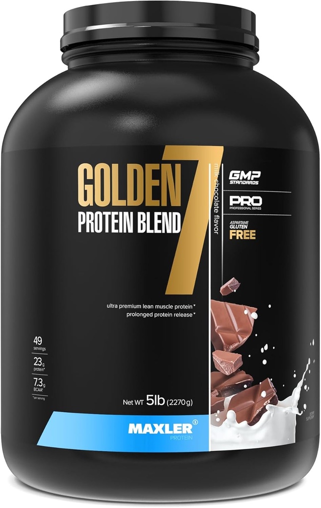 Maxler Golden 7 Mieszanka proteinowa - Proszek proteinowy dla mięśni Zysk & Odzysk - Mleko Czekoladowe Białko w proszku 5 lb