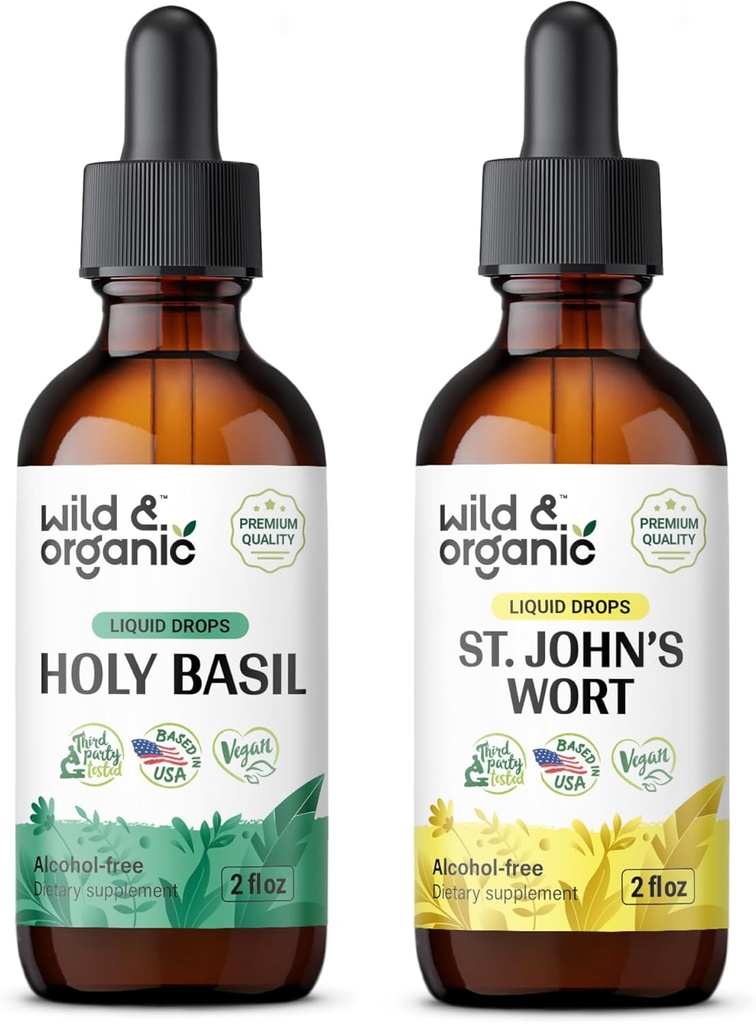 Wild " Organic Holy Basil Tincture 2 fl oz " St Johns Wort Tincture 2 fl