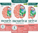 NEURIVA Suplemento Original do Cérebro para Memória, Foco e Concentração + Aprendizagem e Precisão com Nootrópicos Clinicamente Testados Fosfatidilserina e Neurofator, Cafeína Grátis, 30 Cápsulas (3 Pacote)