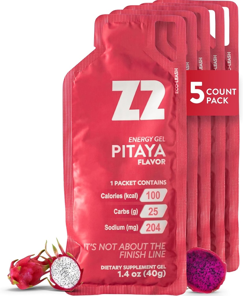 Z2 Dragon Fruit Energy Gel Performance - 25g Carb, 204mg Sodium, Electrolytes, Pre & During Workout, Boosts Endurance for Running, Cycling, Biking, and Sports - 5-Count Pack