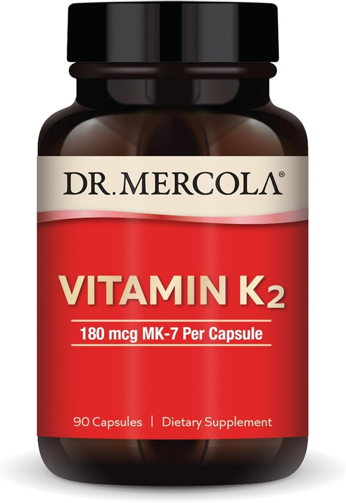 Dr. Mercola Vitamin K2-180 mcg Vitamin K2 as MK-7 - Supports Healthy Arterial Function " Heart Health - Non-GMO, Gluten-Free " Dairy-Free - 90 Capsules (90 Servings)