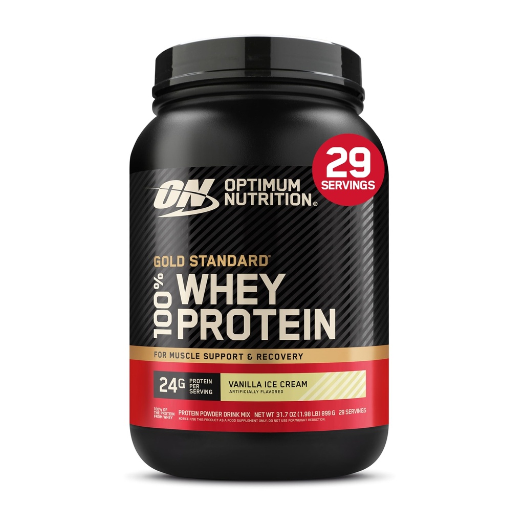 Optimum Nutrition Gold Standard 100% Whey Protein Powder, Vanilla Ice Cream, 2 Pound (Packaging May Vary)