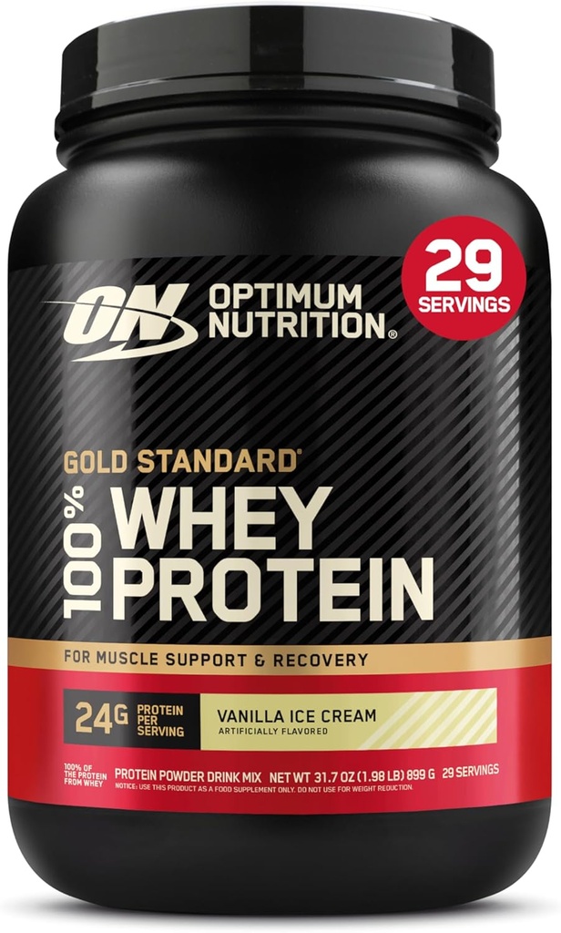 Optimum Nutrition Gold Standard 100% Whey Proteine pulbere, Vanilla Ice Cream, 2 Pound (Packing May Vary)