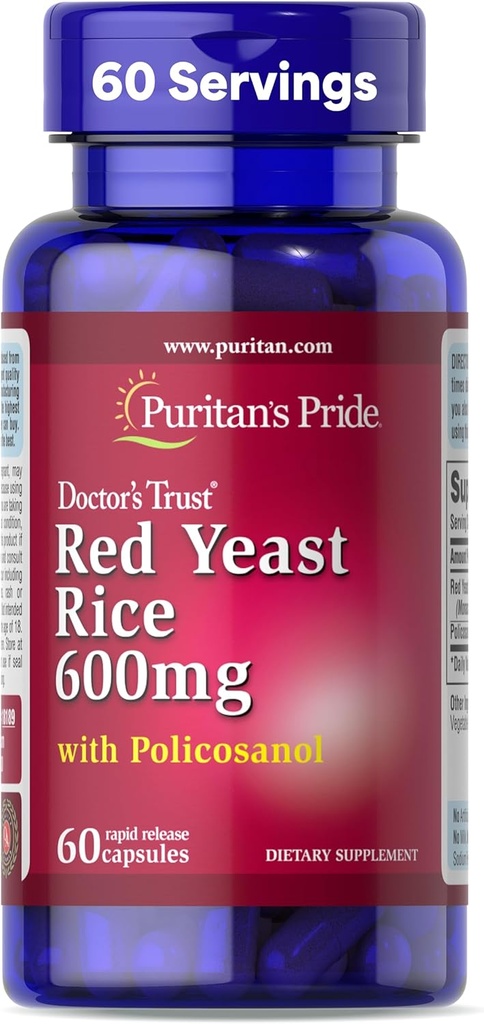 Dokter Puritan Pride Trust £Red Yeast Rice 60mg dengan Policosanol, Tambahan Dietary, 60 Rapid Rapid Rilis Kapsul
