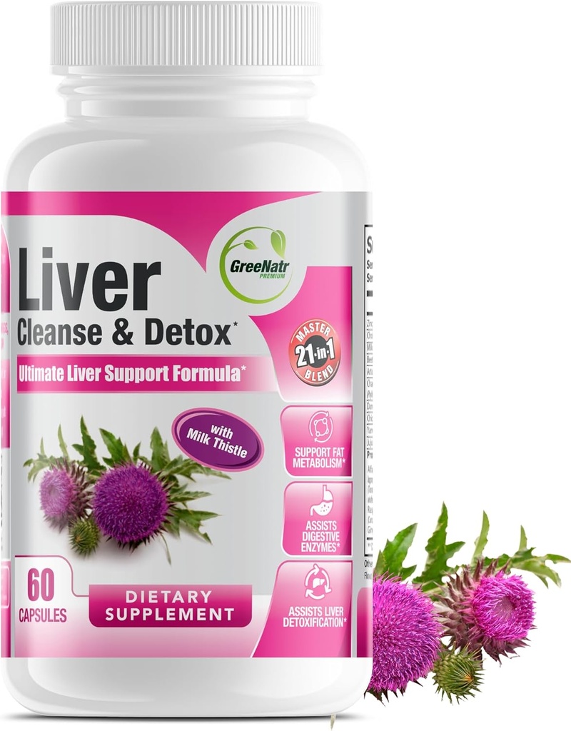 GreeNatr Liver Cleanse Detox & Repair Formula - 우유 이틀, Berberine, Ginger, Beet Root, Dandelion Root, Artichoke Extract 및 Chanca Piedra for Optimal Liver Health Support (1 병)