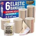 Aukštos kokybės Elastinis Bandage Wrap - 6 Pack (2x2in, 2x3in, 2x4in) - Self- Uždarymas Stiprus kompresija Bandage Wrap ausų, Ankles, Writs, ir Keles
