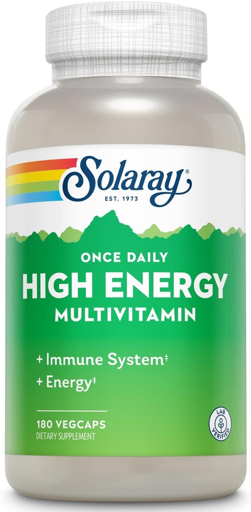 SOLARAY Once Daily High Energy Multivitamin for Menguages - 能源补充 - 免疫支持w/维生素C,A,D和E,维生素B综合体,追踪矿物,60天保证,180 serv,180 Veg Caps