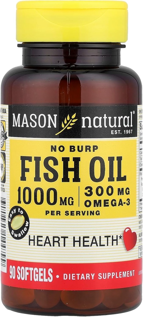 Fish Oil 1000 Mg No Burp Softgel, By Mason Vitamins - 90 Ea