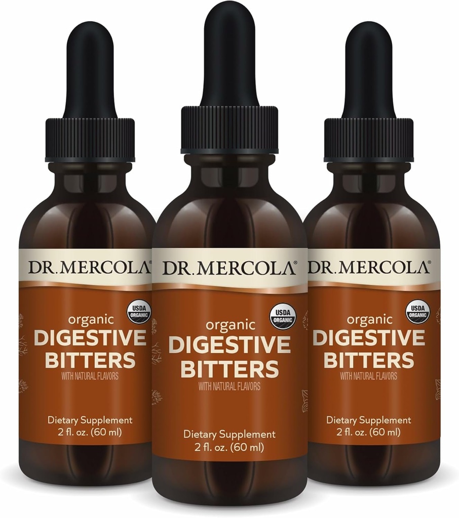 Dr. Mercola Filtros Digestivos Orgánicos gotas líquidas - Asistencia sanitaria digestiva - Fórmula libre de alcohol - Características Burdock Root, Hoja de Dandelion, Semillas de hinojo > Más - 2 fl. oz. (30 Servimientos), 3 Pack