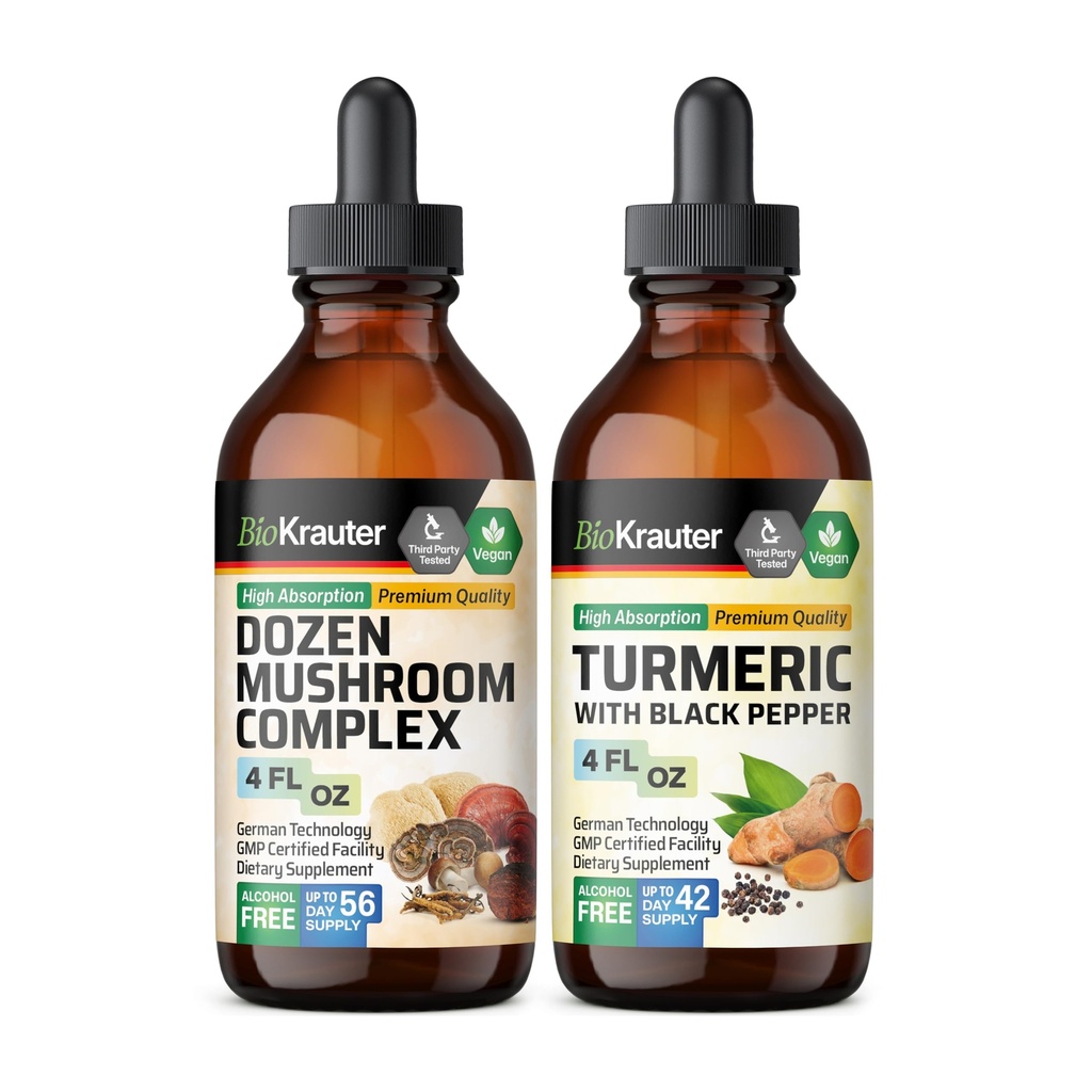 Dozen Mushroom Tincture 4 Fl. Oz. & Turmeric Tincture 4 Fl. Oz.