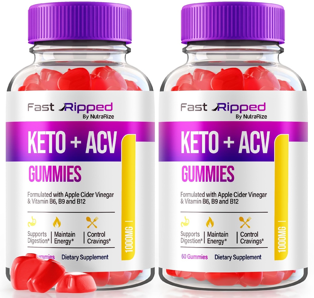 NutraRize (Pack of 2 Fast Ripped Keto+ACV Gummies, Advanced Formula, Apple Cider Vinegar 1000MG Vitamins Supplement, Maximum Strength Gummy Reviews (120 Gummies)