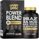 Power Blend Capsules - 30-in-1 supplement Bundle with Shilajit 6000mg, Sea Moss 4000mg, Black Seed Oil 4000mg, Ashwagandha 2000mg, 10x Mushrooms, Tongkat Ali, Maca, Holistic Pills Combo