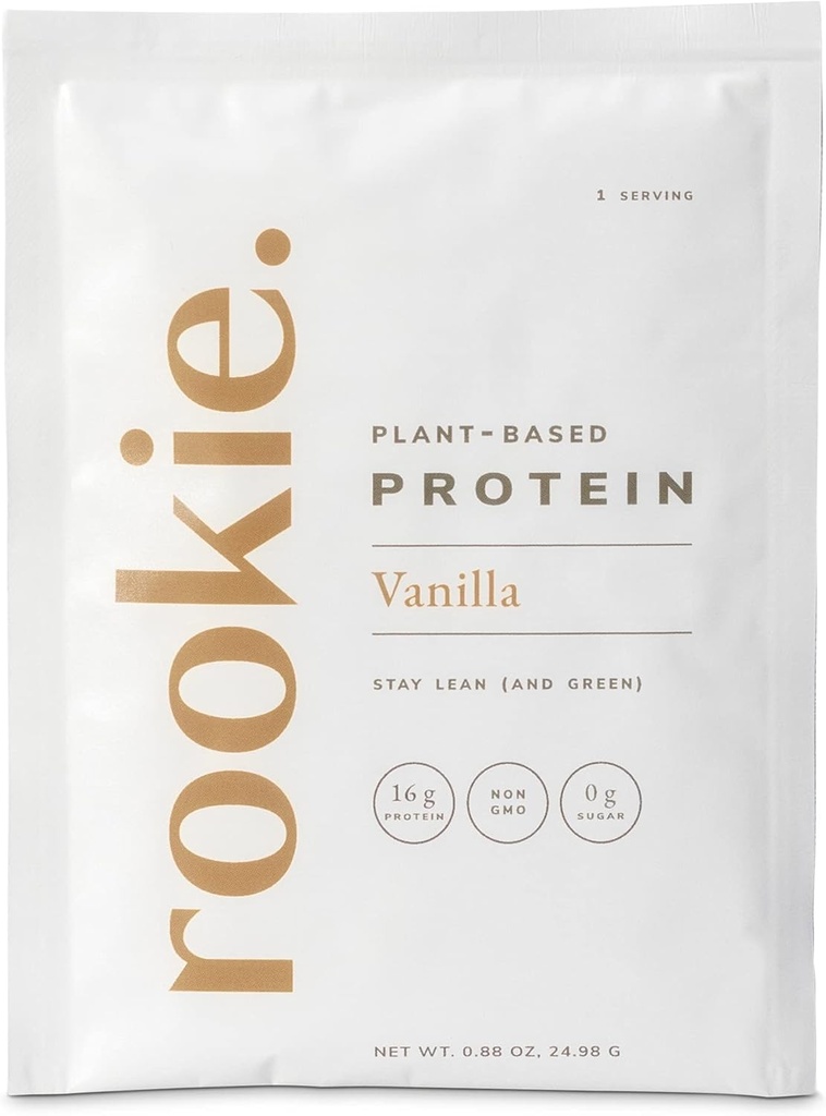 Rookie Wellness Plant- alapú probiotikus fehérje - Organic Pea Protein Powder with Complete Amino Acid Profile, Gut- Health Prebiotics & Probiotics, & Over 25 Vitamins & Minerals (10 tasak, Vanilla)