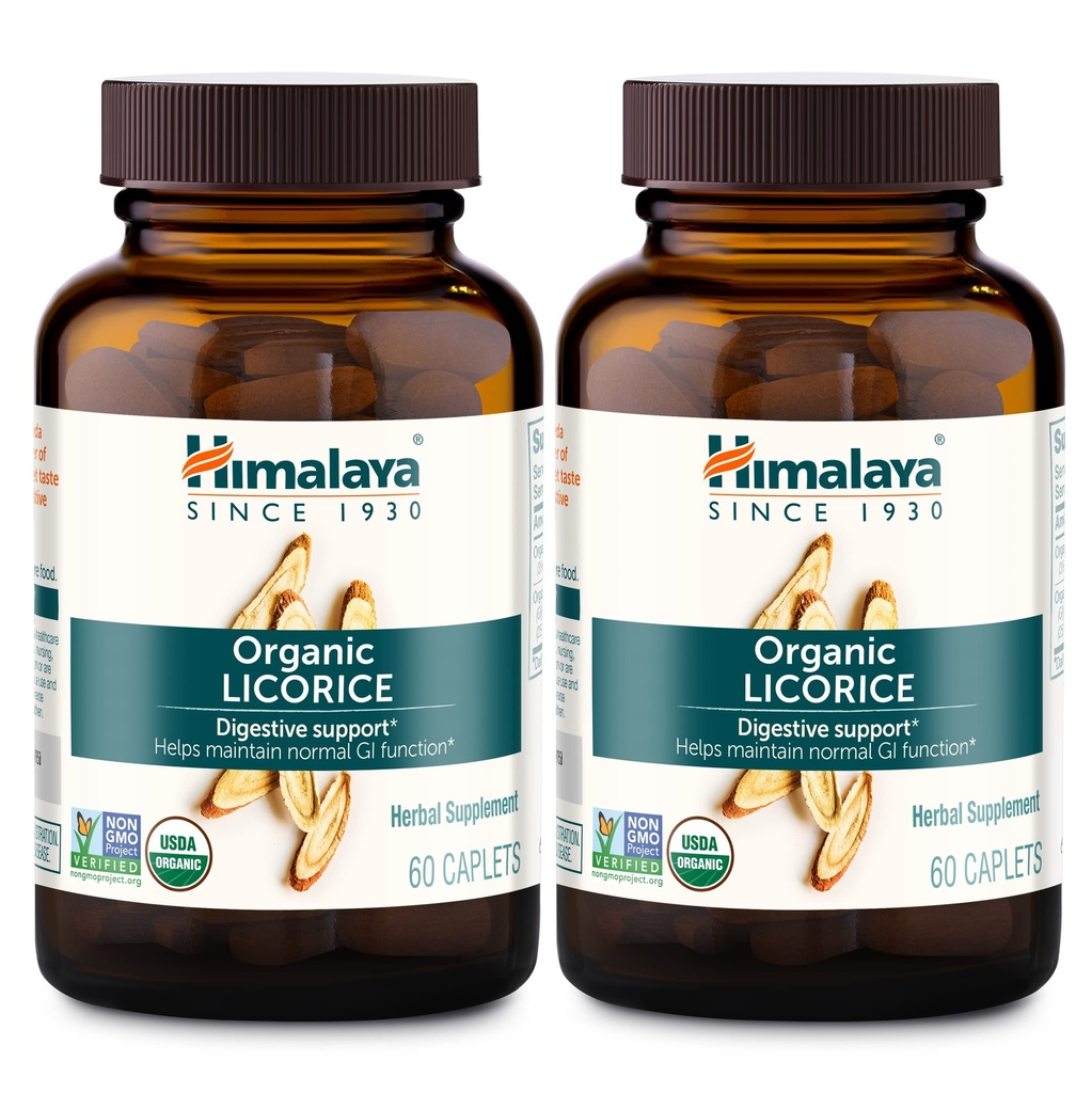 Himalaya USDA Organic Licorice Root Extract(Glycyrrhiza glabra), Digestive Health Supplement for Upset Stomach Relief and Occasional Bloating and Heartburn, Vegan, Non-GMO, Non-DGL, 120 Caplets