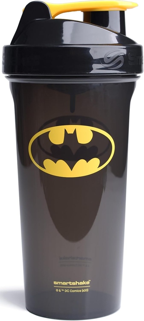 Smartshake Lite Justice League Protein Shaker Bottle 800ml - DC Comics Water Bottle, Leakproof BPA Free Gym Shaker Bottle para Protein Shakes and Protein Powder - Batman Logo