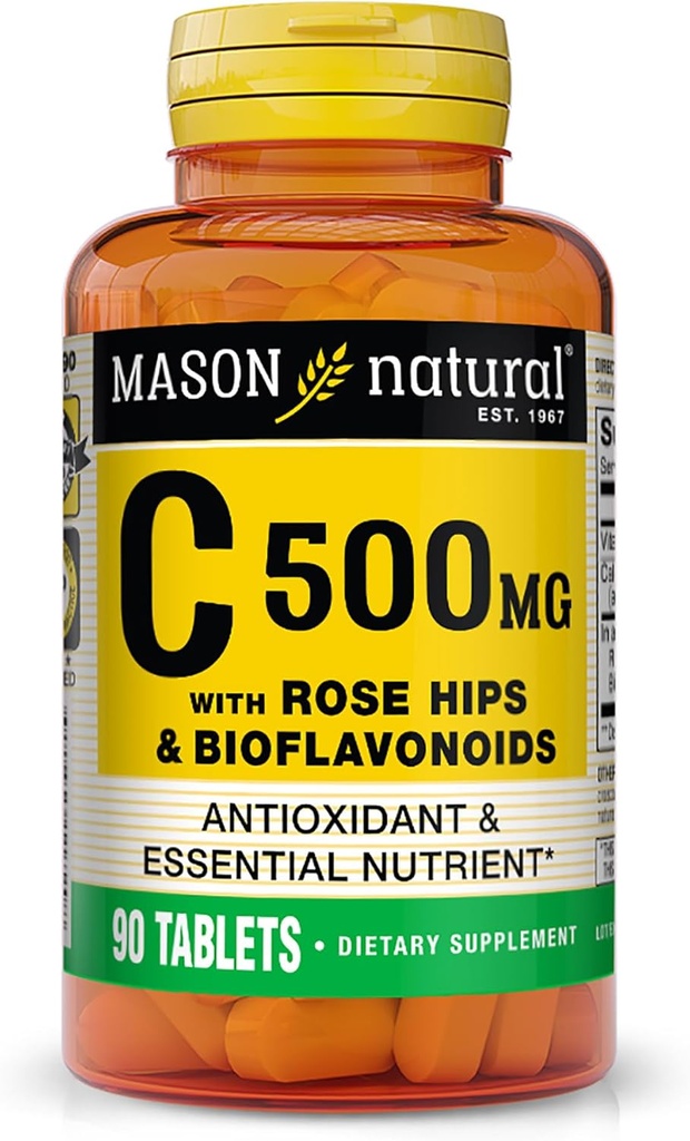 MASON LOODUSLIK C-vitamiin 500 mg, koos Rose HIPS & Bioflavonoididega, Immuunsüsteemi tugi ja antioksüdandid, 90 tabletti