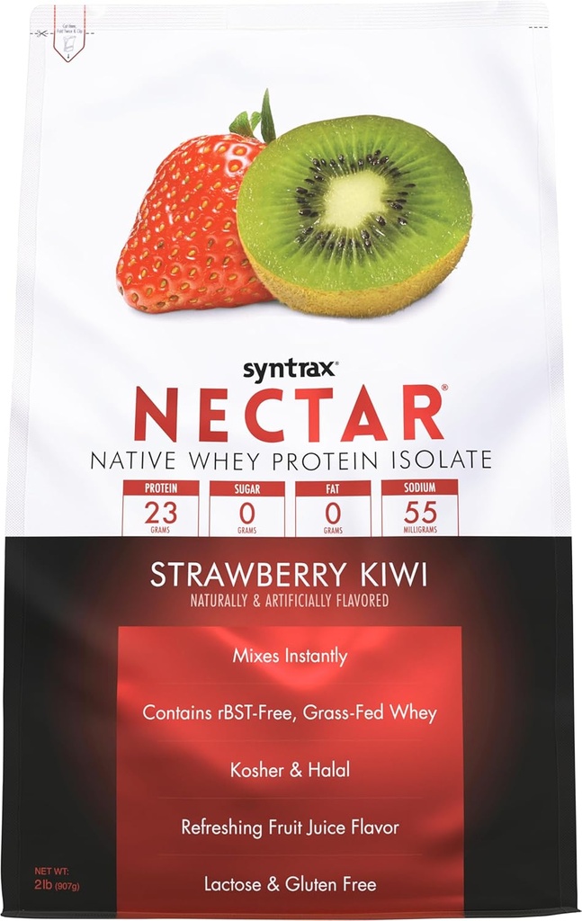Syntrax Nutrition Nectar, 100% Whey Protein Isolate Powder, Virkistävä Fruit Juice Flavor, Mansikka Kiivit, 2 kg