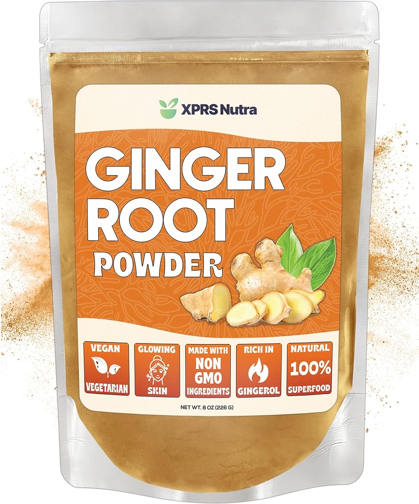 XPRS Nutra Ginger Powder - Premium Ground Ginger Root Powder con Potent Spicy Flavor - Ground Ginger Powder - Vegan Friendly Sustainably Grown Powdered Ginger (8 Ounce)