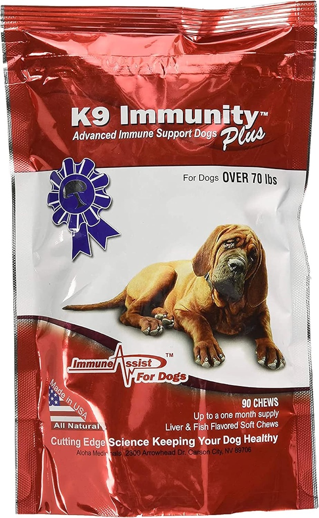 Aloha Medicinal - K9 Inmunidade Plus - Impulsador Inmune Potent para Cans Máis de 70 libras - 90 Chews Soft