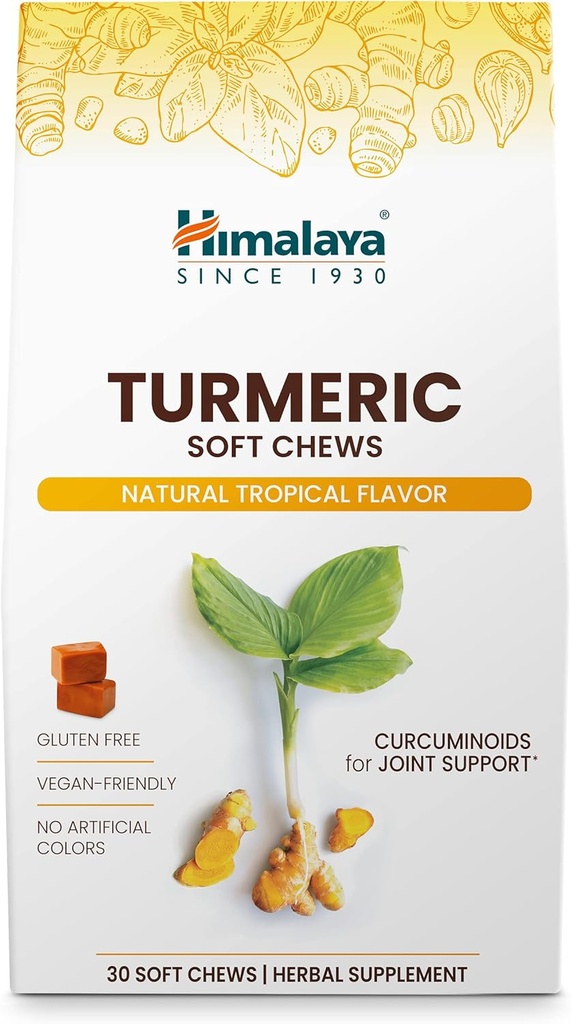 Himalaia Turmeric Chews with Curcumin for Healthy Joint Support, e Optimum Flexibilidade & Mobilidade, 300 mg de extractos por servizo, 30 Soft Chews, 15 Day Supply