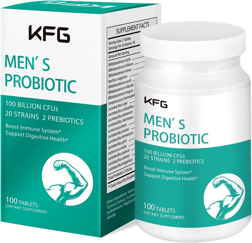 KFG Probiyotik ekspert 100 milyar CFU, 20 Strains, 2 Prebiotik və digestive Enzymes, Supports Digestion, Immune Support, Gut Health and Metabolism, Non-GMO, Gluten & Soy Pulsuz, 100 Tablet