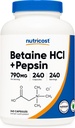 Nutrifost Betaine HCl + Pepsin 790mg, 240 капсули - Без вегетариански и ГМО