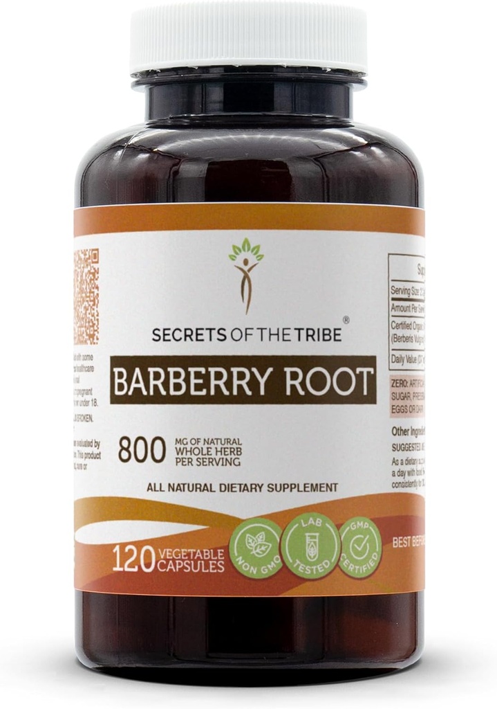 Segreti della Tribe Barberry Root 120 Capsule, Realizzati con Capsule Vegetali e Barberry (Berberis Vulgaris) Bark di radice secca (120 capsule)