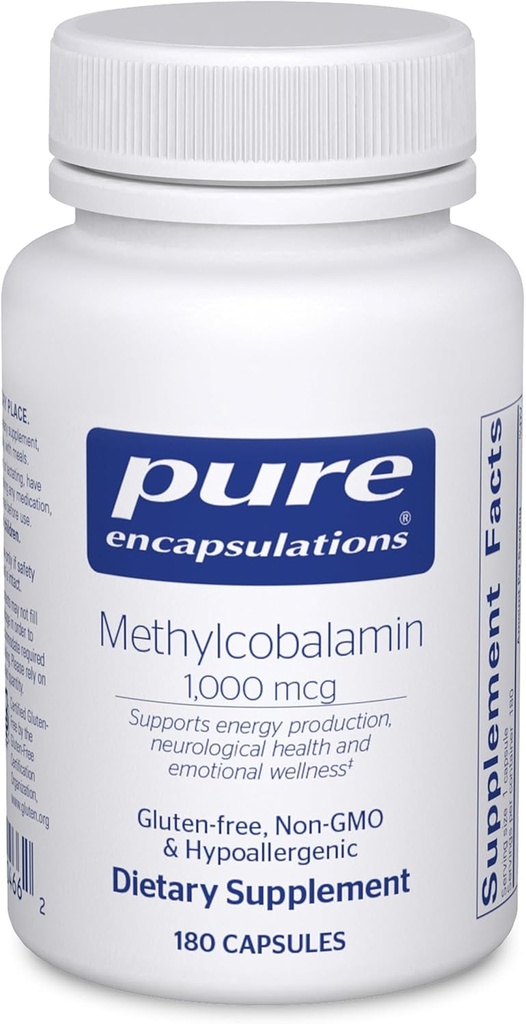 순수한 캡슐에 넣기 Methylcobalamin 1,000 mcg - 기억 & Nerve 건강에 비타민 B12 보충교재 - 프리미엄 비타민 B12 캡슐 - 180의 캡슐