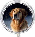 Golden Retriever Pill Case 3 Compartment Portable Pill Box Daily Round Pill Organizer för Pocket Purse Daily Medicine Container för att hålla vitaminer Fish Oil Travel Gifts