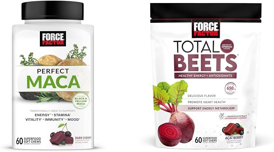 Силов фактор Maca & Beet Soft Chews Bundle с 60 Maca Chews и 60 Beet Chews за енергия, Stamina и Heart Health
