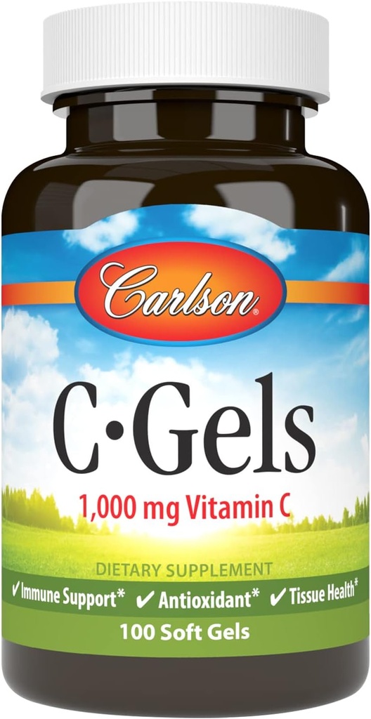 Carlson - C-Gels, 1000mg, vitamina C Softgels, Immune Support & Heart Health, Vitamina C Softgels, Antioxidante, Vitamina C Suplemento, 100 Softgels