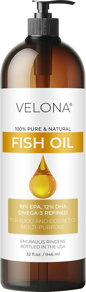 Arraina Omega-3 olioa Velona-k - 32 Fl Oz | % 100 olio garbi eta naturala | Findu | E bitamina, D, Omega-3 | Sukaldaritza, larrua, aurpegia, gorputza, ile-apainketa | Erabili Gaur - Gozatu emaitzak