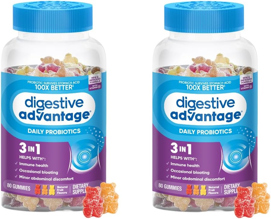 Beneficios Digestivos Gummies Probióticas para la Salud Digestiva, Gut Health & Immune Support, Probióticos para Hombres y Mujeres (80ct) - Delicious Natural Fruit Flavor* (Pack of 2)