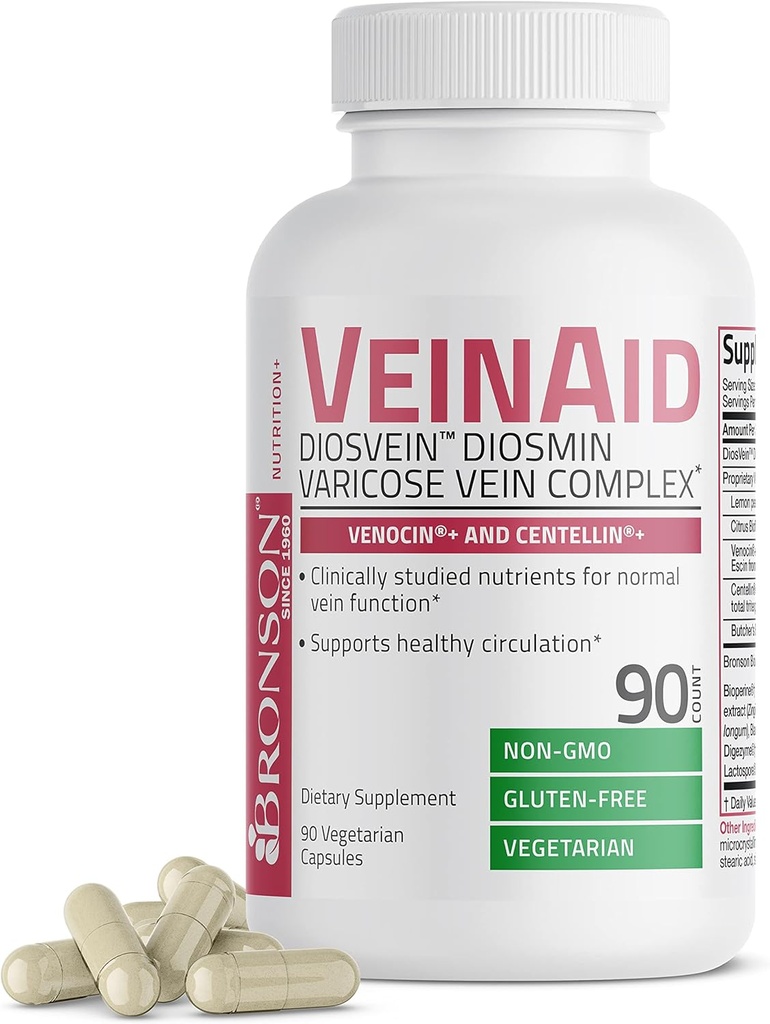 Bronson VeinAid Diosmin 1000mg DiosVein Varicose Vein Complex mit Venocin & Centellin, 90 vegetarische Kapseln