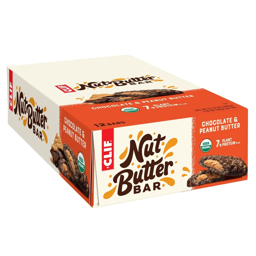 Clif Bar - Nut Butter Bar - Organic Snack Bars - Chocolate Peanut Butter - Organic - Plant Protein - Non-GMO (1.76 Ounce Protein Snack Bars, 12 Count)