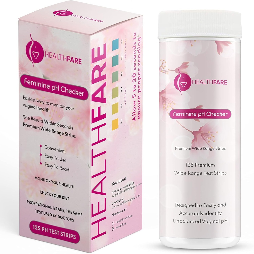 Healtfare Feminine pH Checker Strips to Monitor Intimate Health, Saldo Tingkat 3.05,5.124; Accurate Test Kit for Women 's Vaginal & Acidity Saldo [125 Strips]