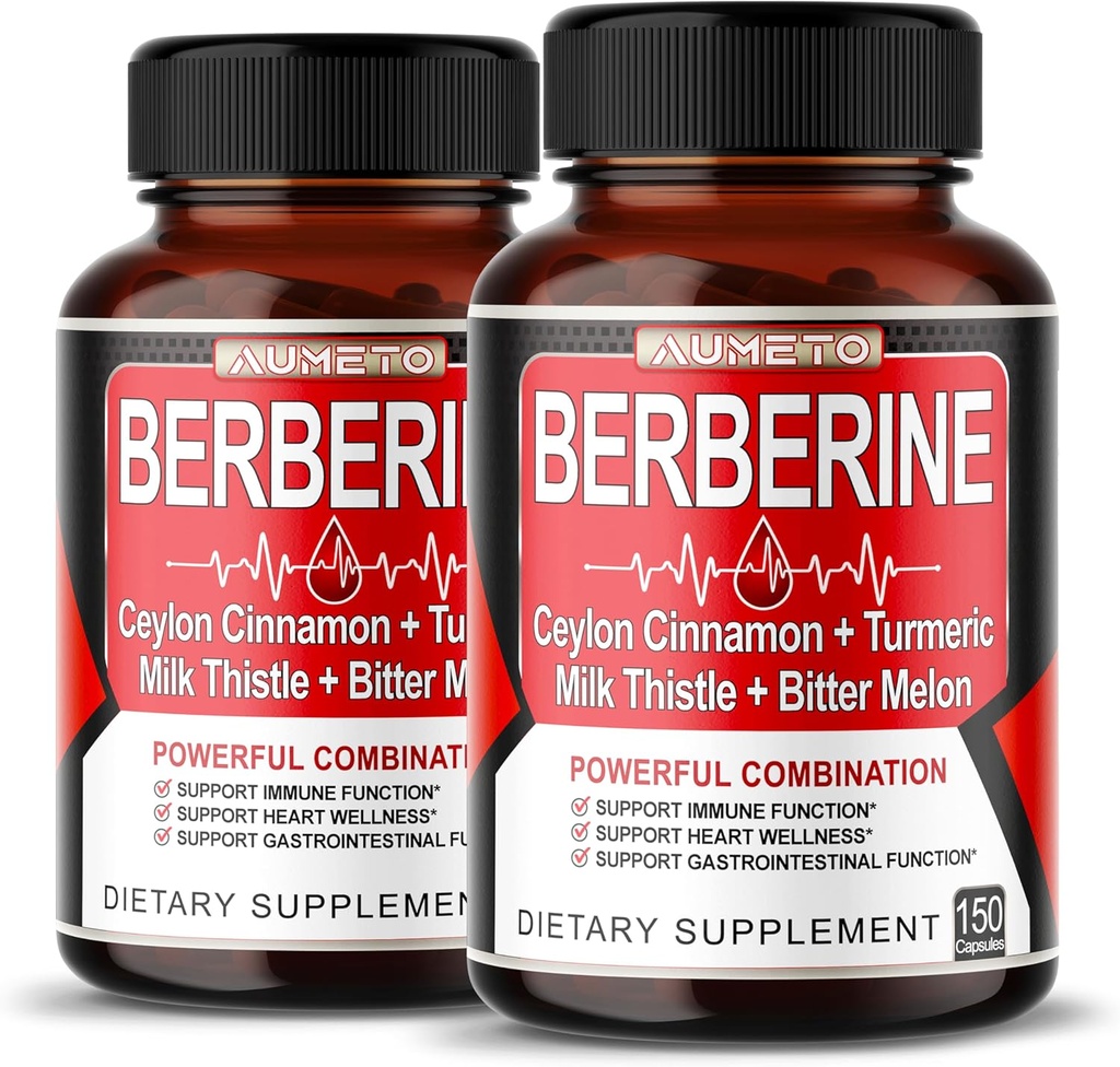 8 in 1 Berberine Supplement - Per Capsule Provides - Support Digestion, Immunity - Ceylon fahéj, Milk Thistle, Turmeric, Keserű Melon