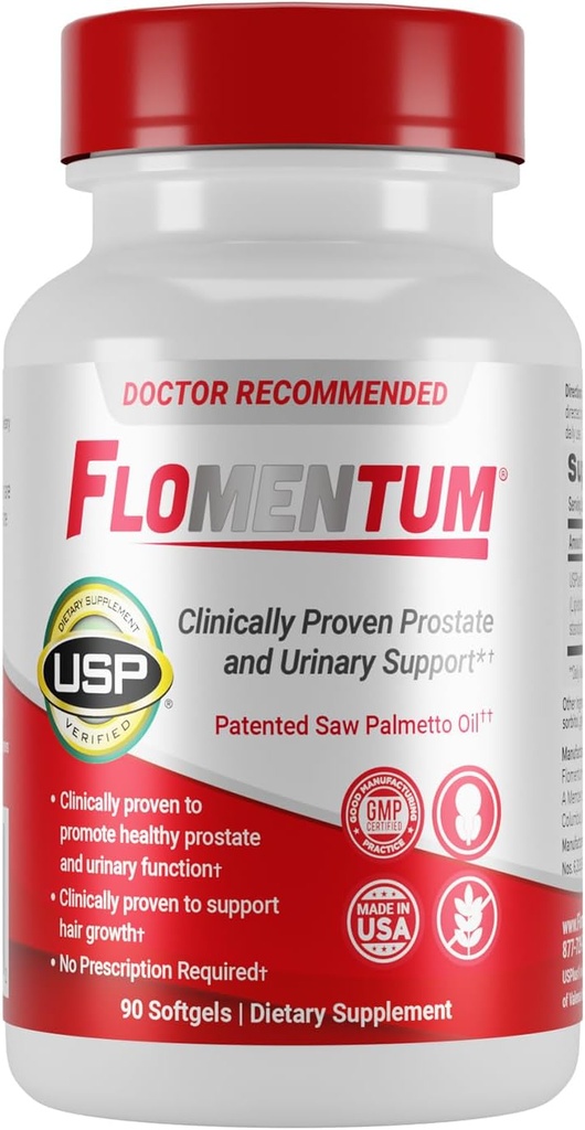 Flomentum® Saw Palmetto for Men Prostate Supplement | 남성 건강에 대한 전립선 지원 보충교재 | USP Verified - Healthy Urinary Flow & Urinary Function - 320mg 한 번 매일 (90 개)