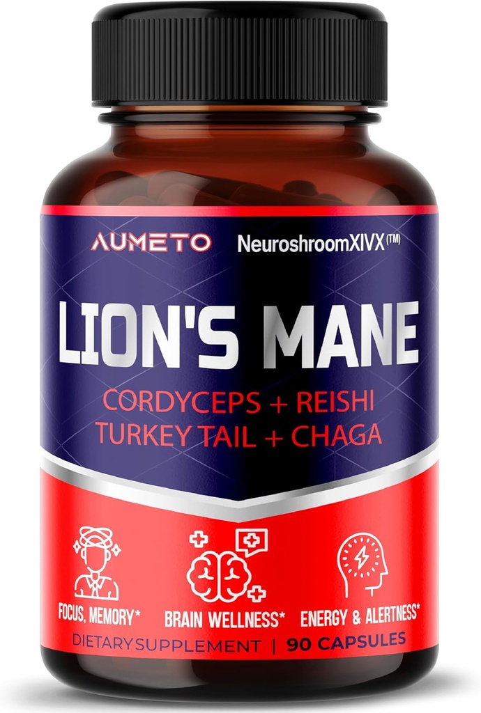 Lions Mane Supplement Kapsule 40% Polysacharidy s Cordyceps, Reishi, Turkey Tail, Chaga Mushrom Complex - kofeín bez 18 v 1 mozgu doplnok pre pamäť a zaostrenie