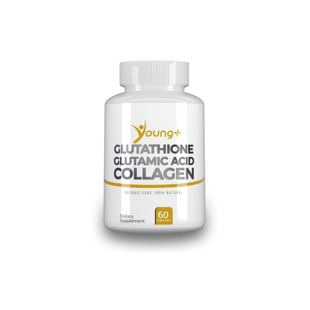 Young+ Glutathione, Glutamic Acid and Collagen. Antioxidant Supplement - 1000mg, 60 Capsules