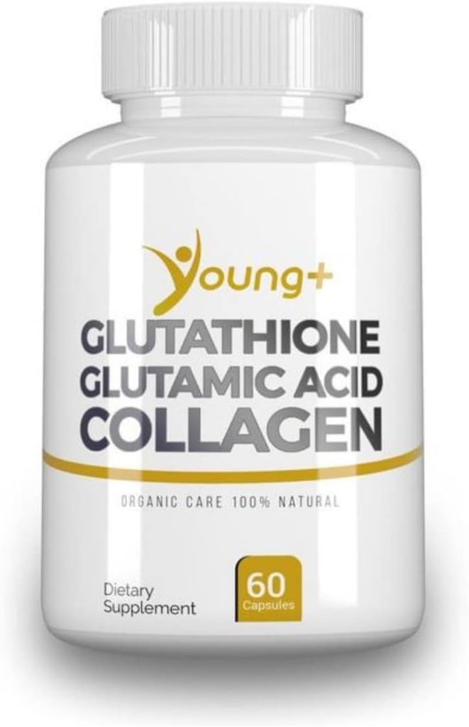 Young+ Glutathione, acido glutammico e collagene. Supplemento antiossidante - 1000mg, 60 capsule