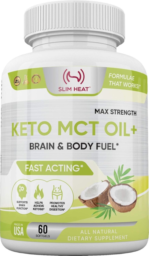 Keto MCT naftos kapsulės su C8 & C10 - Greitai veikiantis Ketosis smegenų ir kūno kuras moterims ir vyrams - Visi natūralūs, Ne GMO, Pagaminta JAV (1 mėnuo tiekimas)
