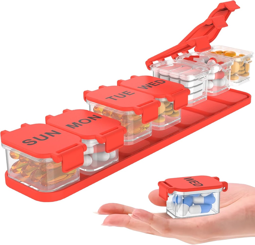 Ətraflı Ətraflı Pill Organizer - Sualtı 7-Day Pill Box, Portativ Vitamin və Təhlükəsiz Case, Açıq Dizayn Easy, Travel üçün ideal