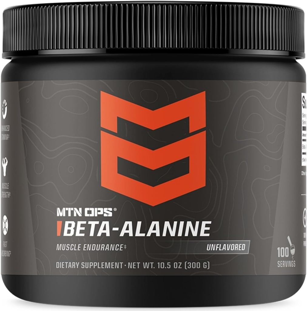 MTN OPS Beta Alanine Powder Pre Workout pentru rezistenta musculara & Putere, 3g de Beta Alanina per Serving, Neflavorat 100 Serviri