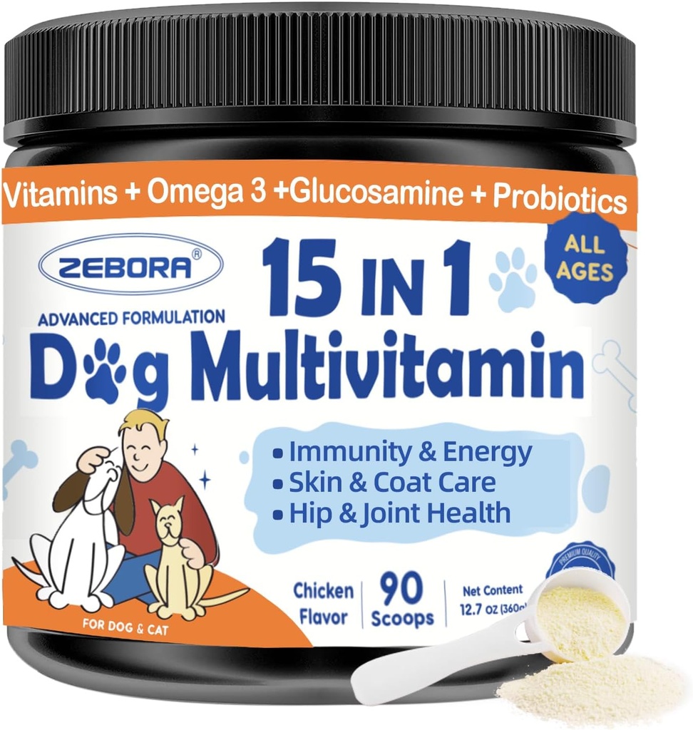 ZEBORA kutya multivitamin por glükozamin, kutya vitaminok és kiegészítők immunszupportív, bőr és öltöny kiegészítés Omega 3 allergia enyhítésére, probiotikumok emésztési & Gut egészség