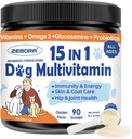 ZEBORA Honden Multivitamine Poeder met Glucosamine, Honden Vitaminen en Supplementen voor Immune Ondersteuning, Huid en Coat Supplement met Omega 3 voor Allergie Relief, Probiotica voor Digestieve & Gut Health