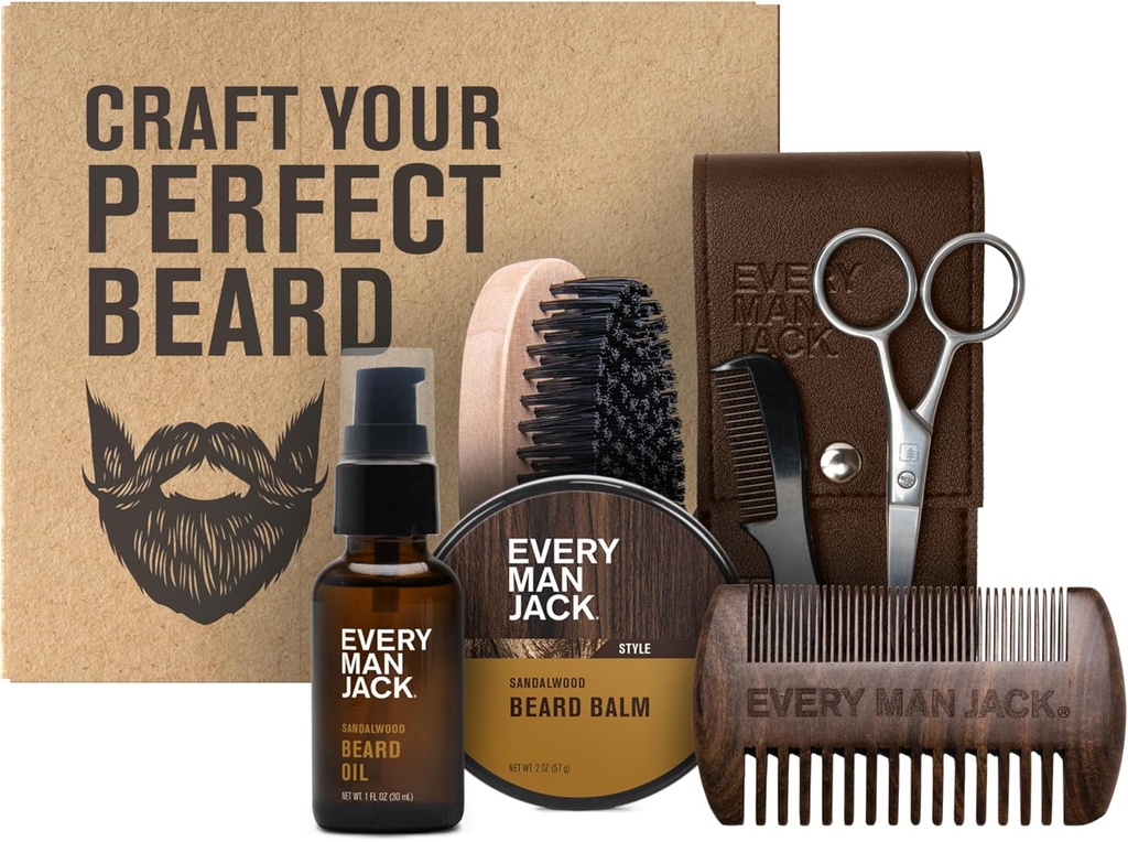 Jokainen mies Jack parta Graoming Kit for Men - Sisältää Sandalwood parta öljyä ja parta kalju, parta harja, puu kaksipuolinen Comb, Trimming sakset ja viikset Comb