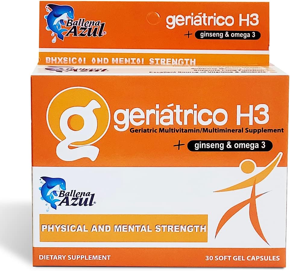 Ballena Azul kosttilskudd, Geriatric Multivitamins, Ginseng og Omega 3