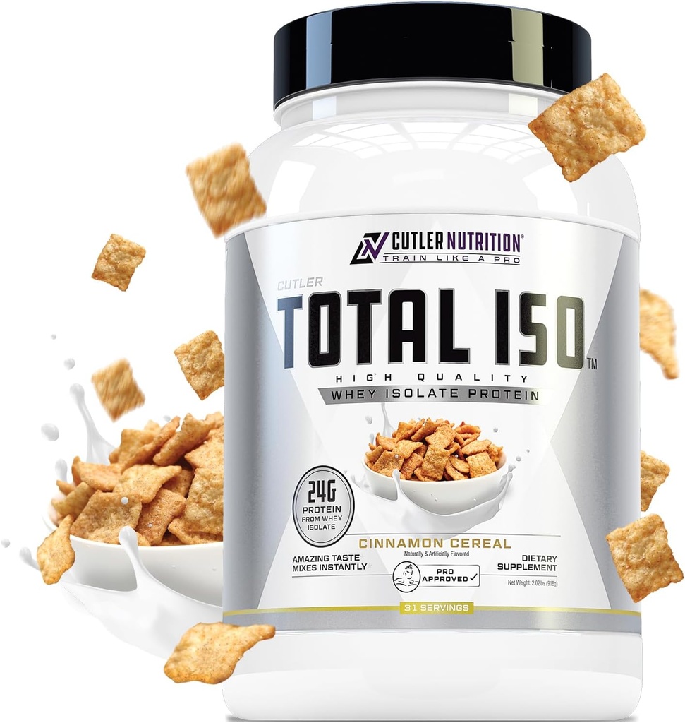 Total ISO אבקת חלבון Whey Isolate: Best Tasting Whey חלבון שקד עם 100% חלבון Whey חלבון Isolate, Perfect Post Workout חלבונים אבקת לערבב ואת משקה החלפת Meal, Cinna Cereal, 2 פאונד